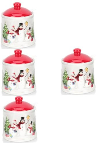 Cabilock 4 Piezas Encantador Contenedor De Especias Suministros Para El Hogar Tazón De Dulces De Navidad Tarro De De Contenedor De Condimentos Azucarero Con Tapa Cerámica