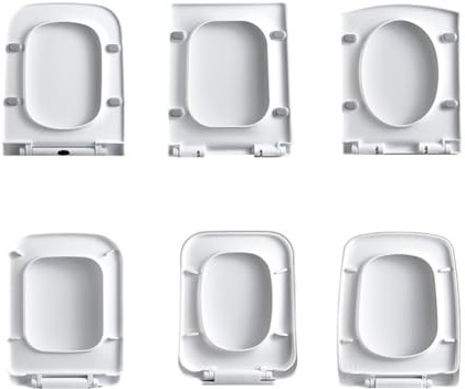 Sedile WC quadrato con chiusura ammortizzata, colore bianco, a sgancio rapido per una facile pulizia, semplice fissaggio superiore, resistente, dimensioni standard (quadrato-D)