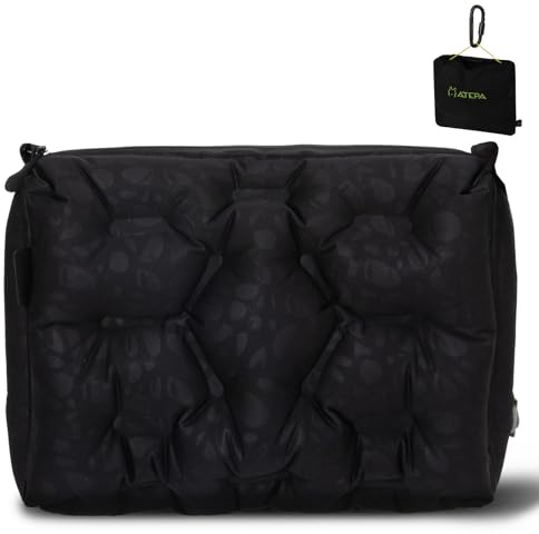ATEPA Travel Seat Cushion for Airplane, 4 in 1 Inflatable Stadium Cushion & Pillow & Back Support & Travel Bag with Zippered Protection & Convertible Strap for Air, Outdoor Activities, Black