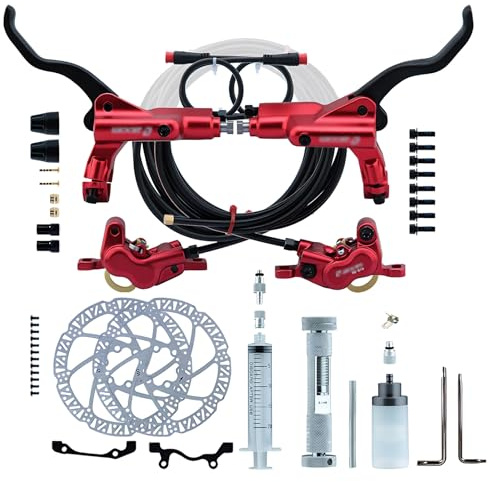HZXQCVB 4-Pistons E-Bike Hydraulic Brake Set With 160mm/180mm/203mm Rotors 2-PIN Power-Off Disc Brake Set Alu Caliper Lever For Electric Bicycles Include 2300mm Hose(Red,160mm)