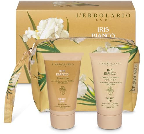 L'Erbolario - Iris Bianco Beauty Pochette Bocciolo - BagnoCrema e Crema Profumata per il Corpo - Edizione limitata con Pochette in Tessuto