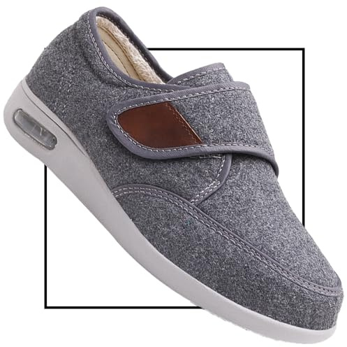 POFH Scarpe con strappo uomo, Scarpa Uomo Per Fascite Plantare scarpe invernali in cotone per anziani Scarpe Uomo per Diabetici Extra Larghe Scarpe Ortopediche Uomo(Grey1,42 EU)