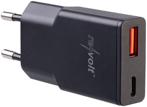revolt USB C Adapter: Ultrakompaktes USB-A/C-Netzteil, Power Delivery bis 20 W, 3 A, schwarz (Netzteil GAN, Mehrfachstecker Ladegerät, Micro)
