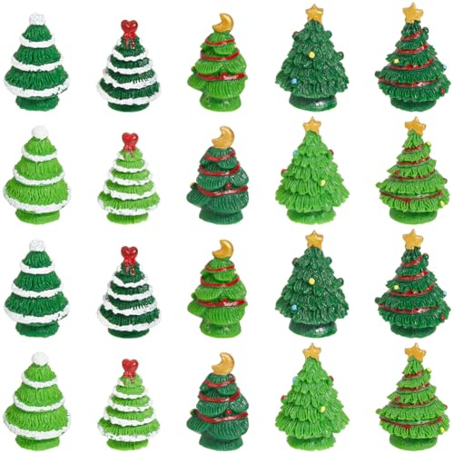 SUNNYCLUE 30 Stück Weihnachtsminiaturen Aus Kunstharz Mini Weihnachtsbäume Miniatur Weihnachtsbaum Kleine Weihnachtsbaumlandschaft Winzige Weihnachtsfiguren Für Zuhause Büro Schreibtisch Feiertags Par
