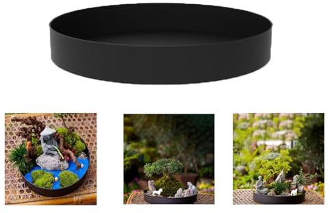 Molyorch Sottobicchiere Rotondo per Vasi da Fiori, Sottobicchiere per Vasi da Fiori, Vassoio in Metallo Nero, Sottovaso per Piante da Interno ed Esterno (Nero)