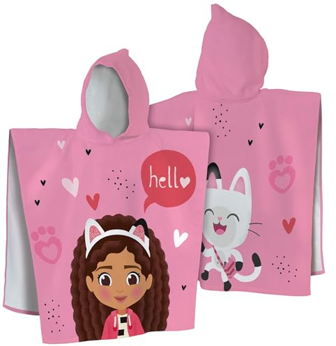 OMYDREAM Gabby ET LA Maison Magique Duo - Mantello da Bagno per Bambini, 100% Cotone, Oeko-Tex | 60 x 120 cm, Stampa Ragazza | Rosa, Rosa, 60x120cm