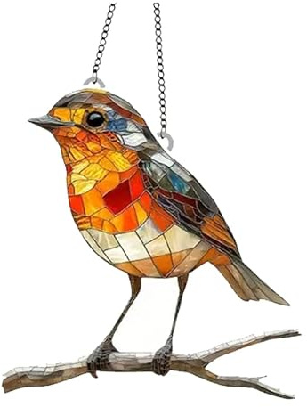 Großes Rotkehlchen Vogel auf Zweig Suncatcher Buntglas-Effekt hängenden Fenster Ornament