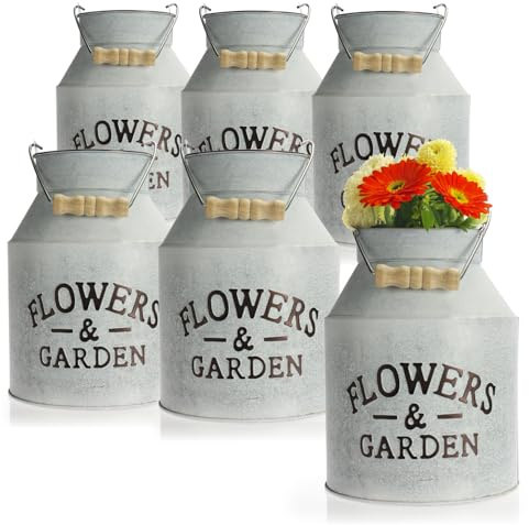 com-four® 6x Blumentopf aus Metall - Milchkanne Übertopf - Pflanzentopf für Innen- und Außenbereich - Vintage Blumenkübel - Deko-Topf zum Hinstellen und Aufhängen - Landhausstil (Milchkanne - 6 Stück)