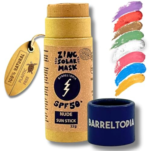 Barreltopia Surf Stick Solar Facial 50 + Zinc Crema Colores - Protector Solar Facial SPF 50 - Natural Waterproof Eco Sunscreen