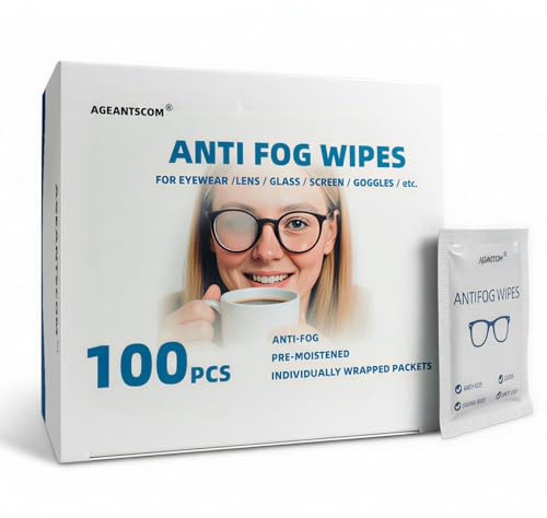Anti Fog Wipes for Glasses(100-pack), Individually Wrapped, Pre-Moistened, Quick-Dry, Streak-Free Anti Fog Lens Wipes for Eyeglass, Goggles, Phone, Camera Lens,Laptop Screens