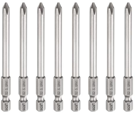 sourcing map 8 punte per cacciavite Phillips PH1 da 1/4, codolo esagonale da 80 mm, lunghezza 0,5 cm, punte magnetiche a croce in acciaio S2, cacciavite industriale per utensili elettrici, grigio