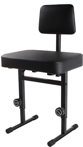 Sidasu Keyboardbank Klavierbank mit schwarzem gepolstertem Kissen, verstellbar 44,5–57,4 cm, Musik-Keyboard-Bank mit Rückenlehne, Keyboard-Ständer, Sitz für Musiker (Klavierstuhl mit Rückenlehne)