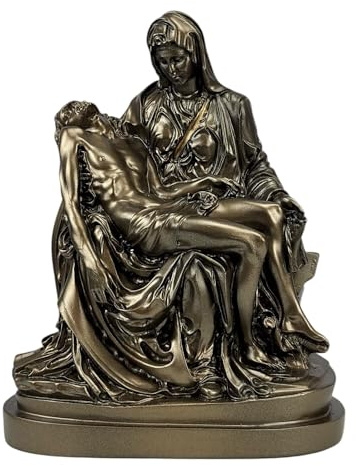 La Pietà Gesù Cristo e Madre Maria Bronzo Colore Cast Marble Statue 22,9 cm | Fatto a mano in Grecia | Replica Arte Rinascimentale