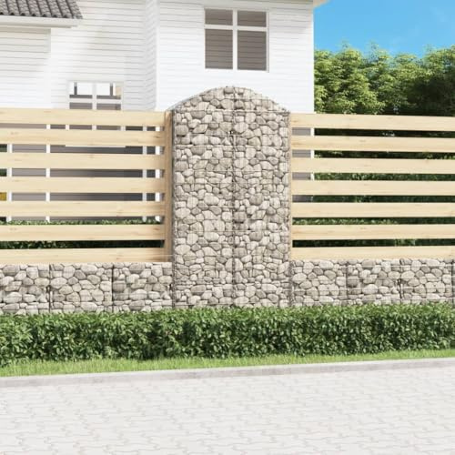 HaoChrymec Gabion with Fer Galvanisé, Arceau Haut Design, Panier à Pierre, Gabion Jardinière, Parterre Surélevé en Gabion, Jardin Extérieur, Gris, 100 x 50 x 200/220 cm