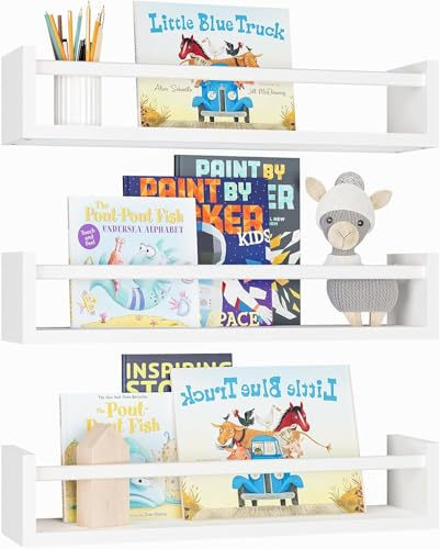 Bücherregal für Kinder, 41.5cm Schweberegale Wandregal für Wand 3er-Set, Baby-Kinderzimmer-Dekoration, Massivholz, Wandregale für Kinderzimmer, Schlafzimmer, Wohnzimmer, Badezimmer, Küche und Mehr