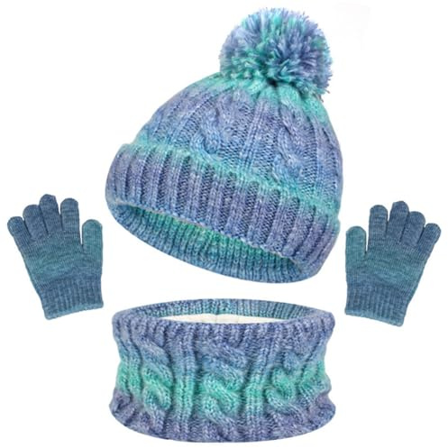 Kunyeah Kleinkind Beanie Mütze Schal Handschuhe Set Kinder gestrickt Fäustlinge Fleece gefüttert Mütze Halswärmer für Jungen Mädchen 3-10 Jahre