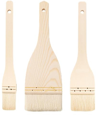 Set di 3 pennelli da forno professionali con setole in fibra morbida per torte, pane e grigliate, manico in legno morbido, spazzola per pasticceria in lana