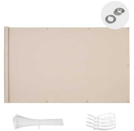 SUN BLOCK Privacidad de Balcón y Pantallas 80x300cm(PES),Protección UV,Impermeable,Mallas de Ocultación para Balcon Jardín Exterior,Resistente al Viento,con Ataduras de Cables,Caqui