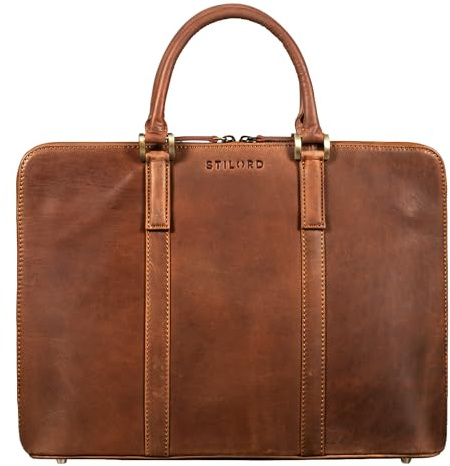 STILORD Leonora Borsa da Lavoro Donna in Pelle Valigetta Portadocumenti A4 - Elegante Cartella Porta PC 15,6-16 Pollici Vera pelle con Piedini D’appoggio per Ufficio Colore:andorra - marrone
