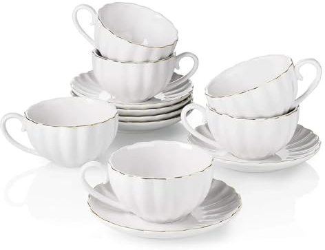 OPIGJUFD Juego De Tazay Plato Tazas y platillos de té con detalles dorados, tazas café, juego, porcelana