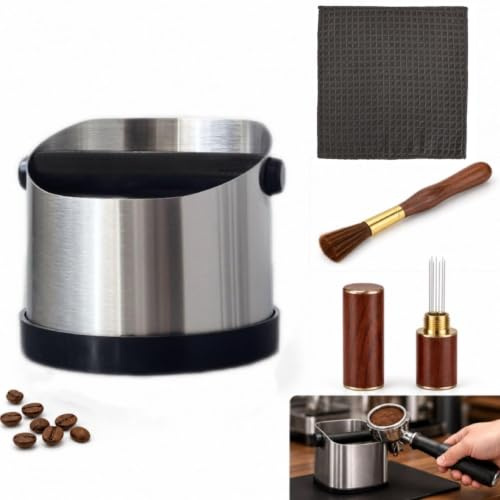 Stainless Steel Coffee Knock Box, Grounds Bin with Removable Bar