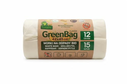 12 liter BIO-soppåsar, komposterbara, bioavfallspåsar, komposterbara soppåsar, 15 stycken biomsoppåsar för bioton, restsoptunna (12 liter 15 stycken)