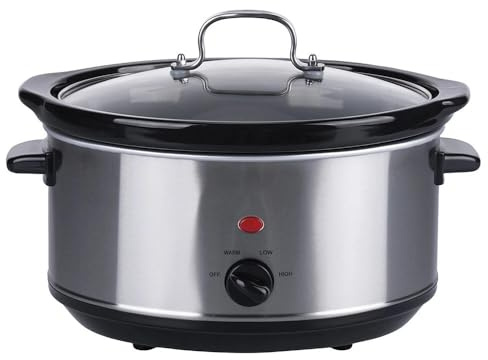EMPOTEC Pentola Elettrica Cottura Lenta 4-12 Ore Capacità 3,5 LT Acciaio Inox Lavabile in Lavastoviglie Cucina Salutare Coperchio in Vetro Temperato