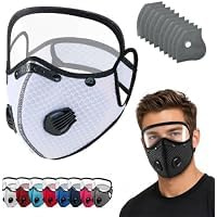 Reusable Carbon Filter Dust Mask with Adjustable Goggles, Staubmaske mit 10 Aktivkohlefiltern, Abnehmbare Vollgesichtsbrille Maske Wiederverwendbar für Holzarbeiten, Laufen, Radfahren (K)