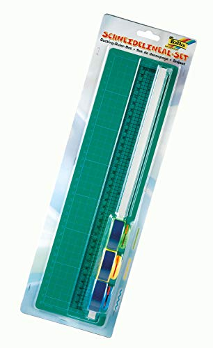 folia 23003 - Schneidelineal Set, 35 cm Lineal mit Schnittführung und Schneidunterlage, 3 austauschbare Schneidroller für Glatt-, Wellen- und Perforierschnitt