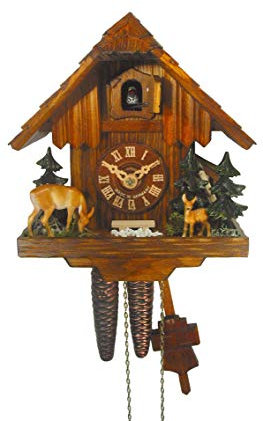 August Schwer Kuckucksuhr Schwarzwaldhaus, Rehe, Bank