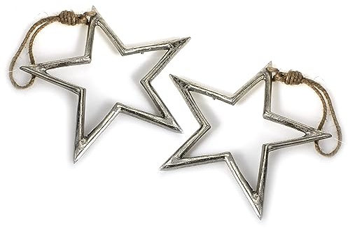 TEMPELWELT Deko Anhänger Stern im Set 17 cm, Metall Alu Silber, Sternchen Zum Hängen Dekostern Sternanhänger Metallstern Fensterdeko Winterdeko