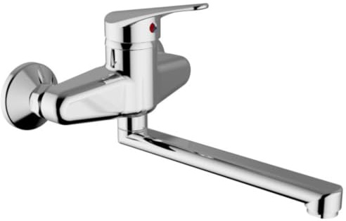 Schläfer 480110 | Start Wandwasserhahn Chrom, Wand-Spültischarmatur 360°, ideal für Doppelspülbecken, Wasserhahn Wandmontage, Wandarmatur für Küche/Ausgussbecken, Mischbatterie für Wandmontage