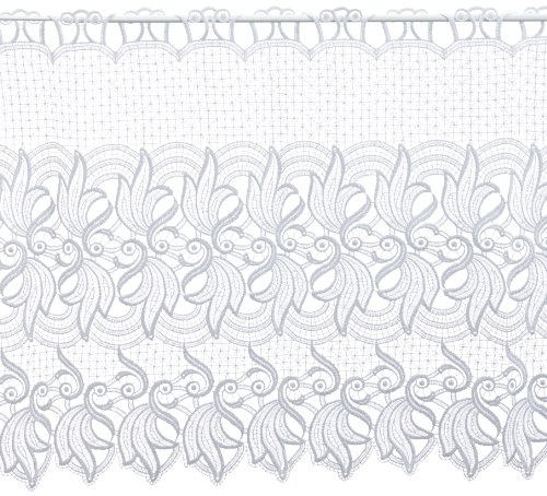 Plauener Spitze by Modespitze, Store Bistro Gardine Scheibengardine mit Stangendurchzug, hochwertige Stickerei, Höhe 60 cm, Breite 144 cm, Weiß