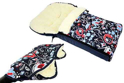 BAMBINIWELT KOMBI-ANGEBOT Muff/Handwärmer + universaler Winterfußsack (108cm), auch geeignet für Babyschale, Kinderwagen, Buggy, aus Wolle im Eulendesign (Motiv $9)