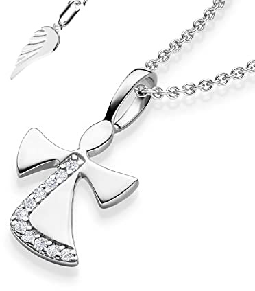 Schutzengel Kette Silber 925 Mädchen, Engel-Anhänger Halskette Kommunion | Kinder-Schmuck Erst-Kommunion Tauf-Geschenk Kommunionsgeschenk Konfirmation Firmung Geburt Taufe, Silberkette Kinderkette