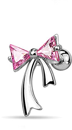 BlackAmazement 316L Edelstahl Tragus Piercing Helix Ohr Schleife Ribbon Band Schlupf Zirkonia Kristall silber rose gold pink aqua klar