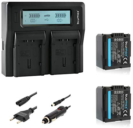 Blumax 2X Akku VW-VBG130 1100mAh + Doppelladegerät VW-VBG130 Dual Charger | passend zu diversen Sony Kameras || 2 Akkus gleichzeitig Laden