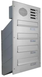 D-041 4er Edelstahl Mauerdurchwurf Briefkastenanlage mit 4 Klingeln & Sprechsieb (Tiefe: 23-38 cm) - LETTERBOX24.de