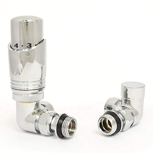 Hot Flow Chrome Cascade Corner Modern TRV Thermostat-Heizkörperventil (Paar) Enthält einen Eck-TRV-Gehäuse und ein Schlossschild. Für schnelle und einfache Temperaturregelung Perfekt zum Energiesparen