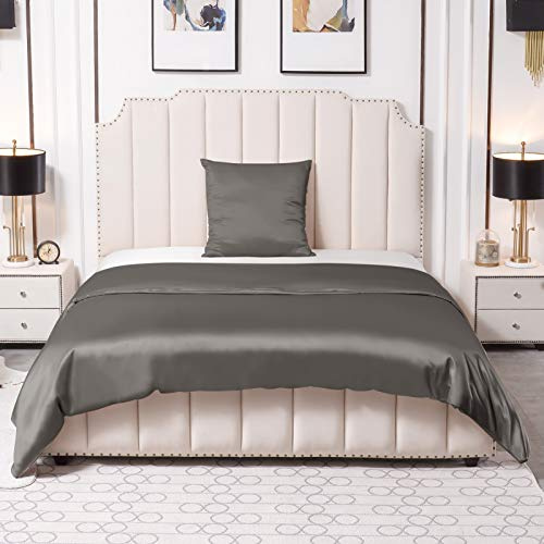 THXSILK Bettwäsche Seide 25 Momme Seiden Bettbezug 135 x 200 cm und 80 x 80 cm Kissenbezug, Hypoallergen Maulbeerseide Bettwäsche-Set, Ultra Weich und Glatt, Holzkohle