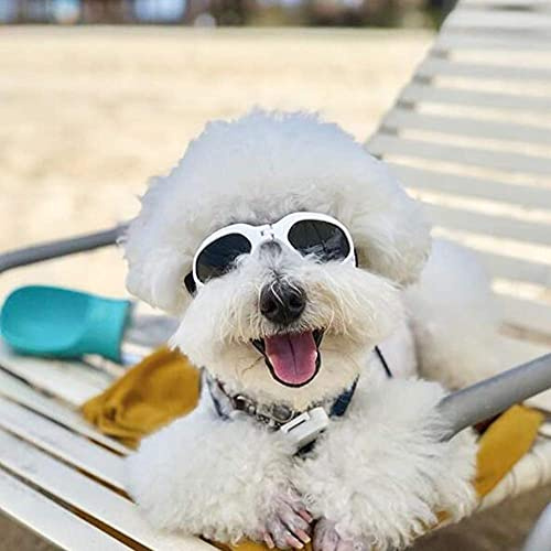 PETLESO Hundebrille Stilvolle Haustier Sonnenbrille Anti-Beschlag Wasserdicht Winddicht Augenschutz Anti-UV Schutzbrille für Kleine/Mittelgroße Hunde, Weiß
