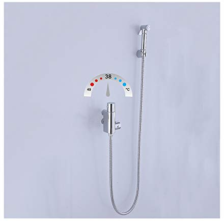 Thermostat Verchromt Bidet Handbrause mit Kaltes und Heißes Wasser Wandhalterung Bidet Sprayer Set Messing Bad Bidet WC-Sprühpistole für Persönliche Hygiene, Bodenreinigung