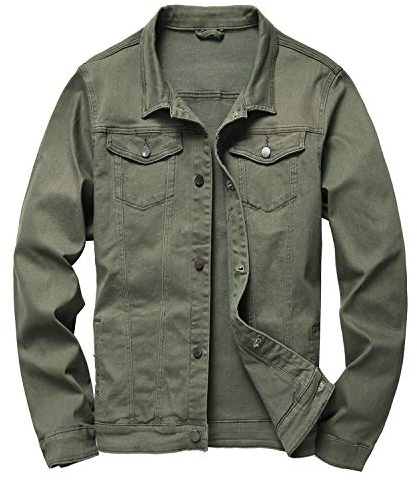 LAMKUKU Mens Denim Jacket Ripped Slim Jean Jacket Coat for Men - Green - Medium
