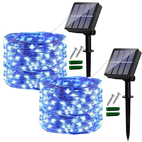 Ligarko [2 Stück Solar-Lichterkette für den Außenbereich, 120 LEDs, 12 m, wasserdicht, 8 Modi, Dekoration, Licht für Garten, Hof, Terrasse, Haus, Weihnachten, Hochzeit, Party (blau)