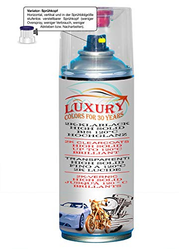 2K Klarlack Hochglänzend Spray 400 ml Chemikalienfest Kratzfest Benzinfest UV Bestendig Hitzefest bis 120 °C Pkw, Motorrad, Lkw, Motor, Bremssattel, Felgen, Hobby