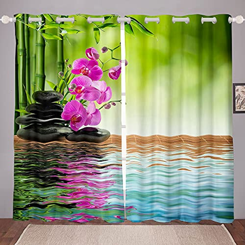 Loussiesd Tende spa per bambini orchidea bambù candela massaggio pietra tenda finestra per camera da letto soggiorno Zen meditazione relax verde nero trattamenti finestra finestra W46 x L54