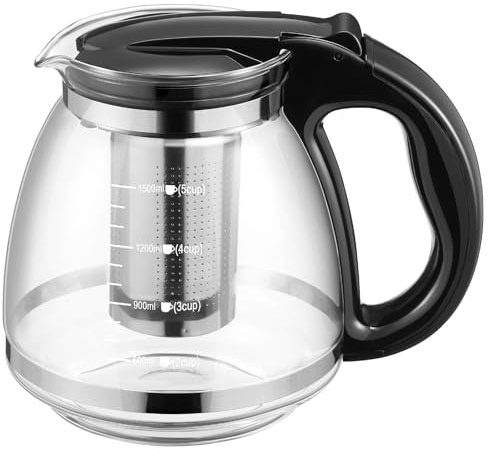 Yardwe Glass Teapot with Infuser, 1500ml Borosilicate Tea Pot with Strainer Glass Teapot for Loose Leaf Tea