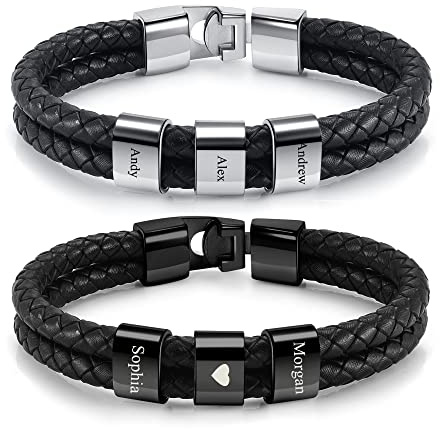 JSDDE Personalisierte Lederarmband mit Gravur Herren Armband Pärchen Armbänder geflochten Leder Namensarmbänder ID Armreif Geschenke für Herren Damen
