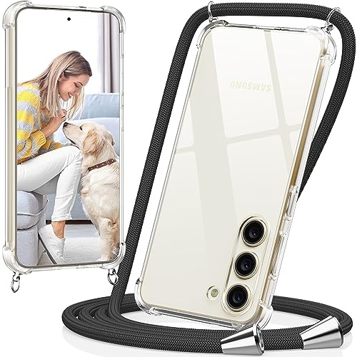caslord Handyband Handyhülle mit Band für Samsung Galaxy S23 5G, Handyband zum Umhängen Handy Umhängeband TPU Handyhülle mit Kette für Galaxy S23 5G-Schwarz