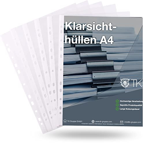 100x Prospekthüllen - extra dick - A4 Hefthülle Buchumschlag transparent DIN A4 - Klarsichthüllen mit Lochung - Folienhüllen zum Abheften - Prospekthülle Folie & Hüllen
